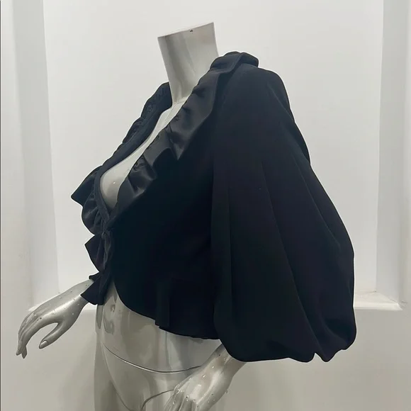 Musani Couture Black Ruffled Bow Front Peplum Satin Blouse Top EUR 42 Evening - Picture 4 of 12